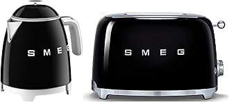 Smeg 50’s Style Retro Range Breakfast Set, 0.8L 1400W Mini Kettle and Multi-Functional Control 2-Slice 950W Toaster, Black, KLF05BLUK/ TSF01BLUK