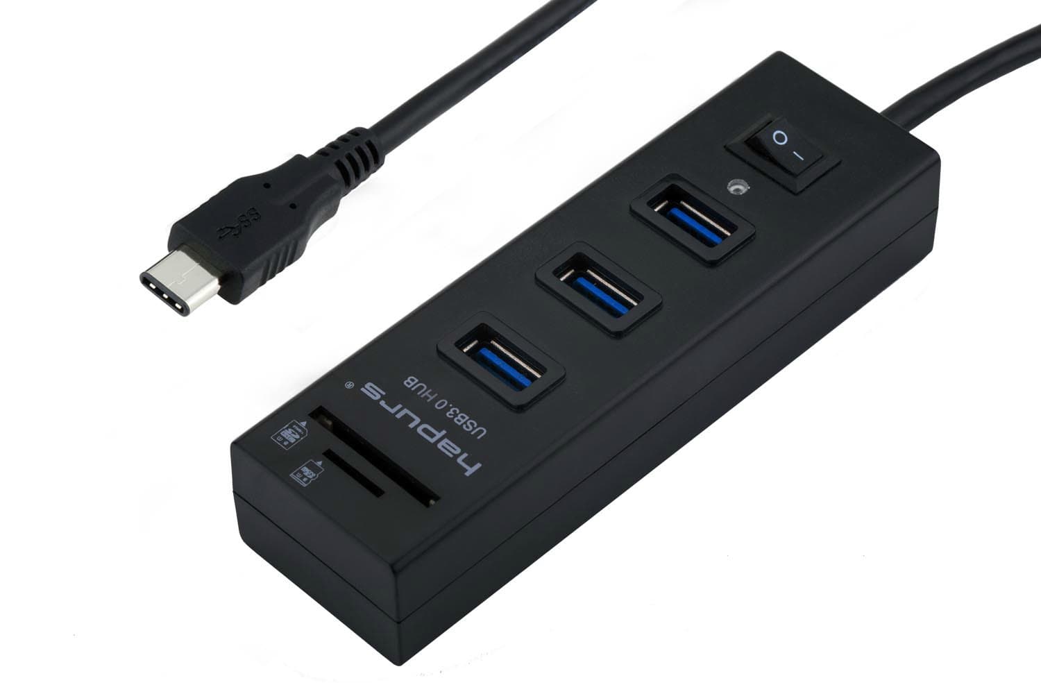 USB 3.1 Type-C (USB-C) Hub, Hapurs USB 3.1 Type C Male Portable HUB, 3 USB3.0 Port and High speed SD TF MMC card reader with Power Switch for New Macbook, Chomebook ¡