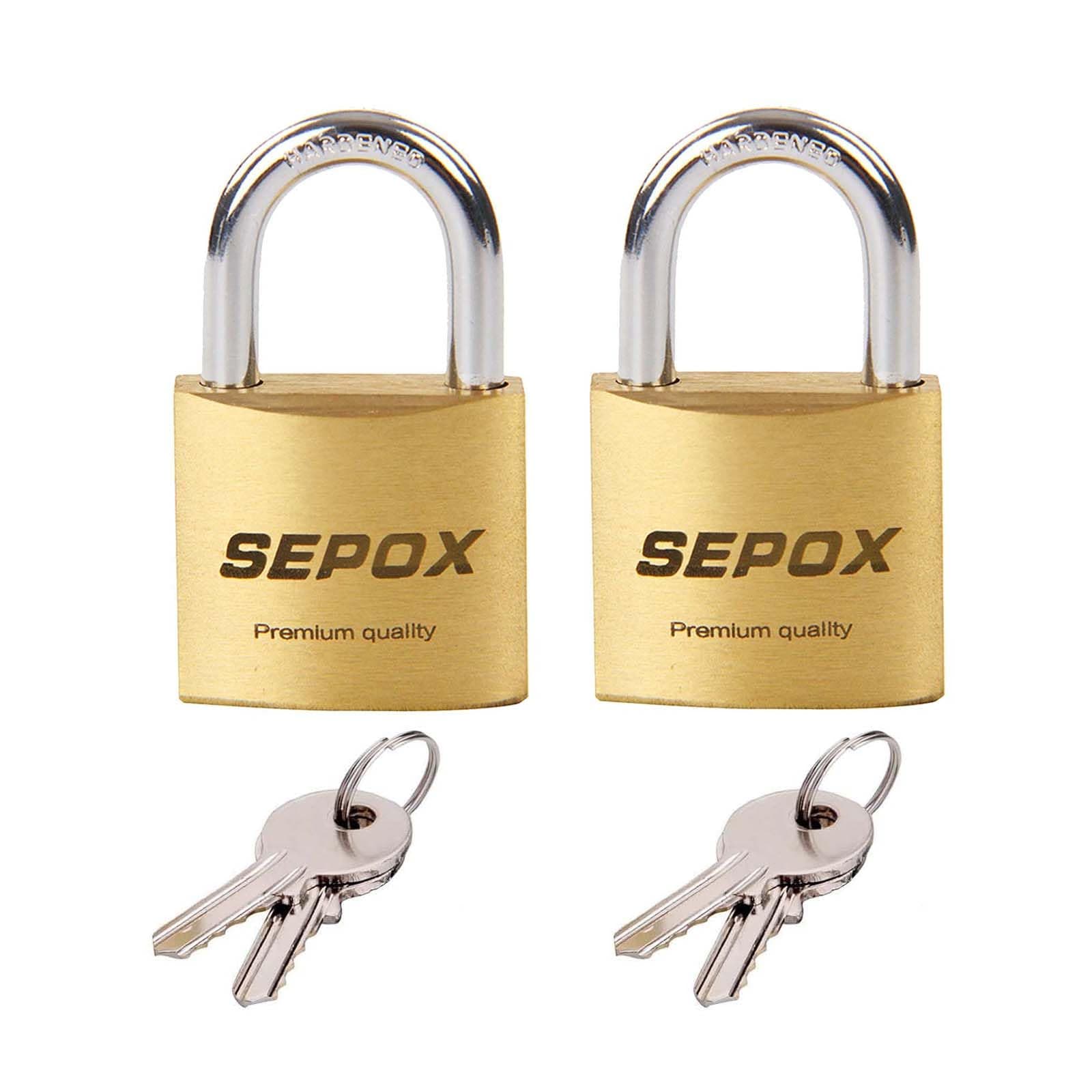SEPOX 2 Pcs Pack Solid Brass Padlock with Same Keys 4 Pcs, Outdoor Waterproof & Heavy Duty,Size 40mm 1-9/16",Key with Big Handle, Keyed Alike for gate, Gym Locker, Hasp, Tool Box