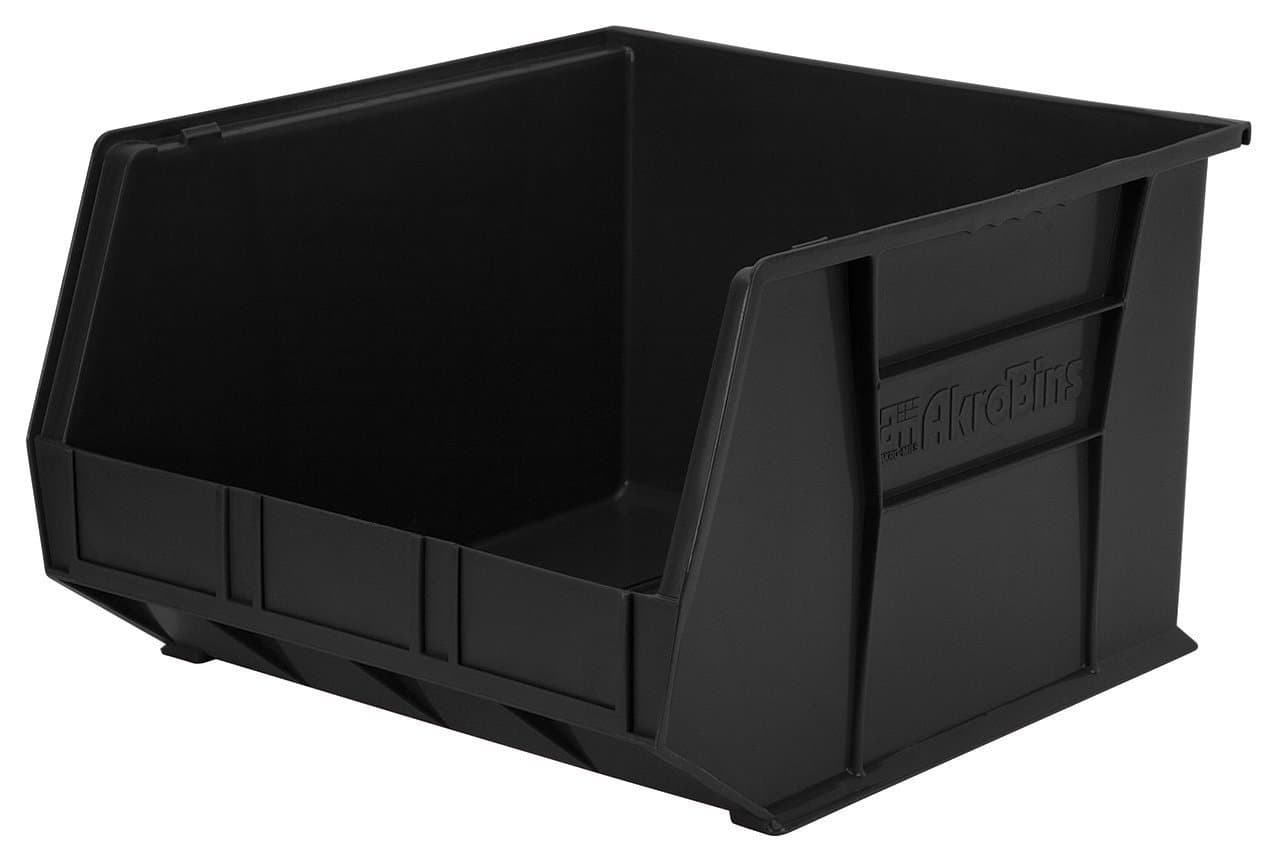 Akro-Mils 30270 AkroBins Plastic Storage Bins, Space-Saving Stackable Bins, Garage Organization Bins, Closet, Classroom Organization, Craft Storage, 18-Inch x 16-Inch x 11-Inch, Black, 3-Pack