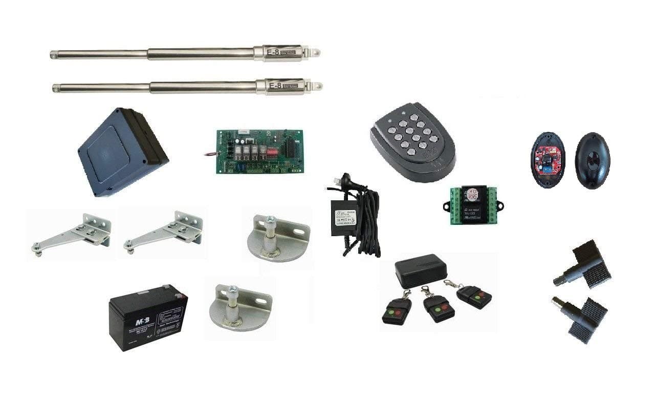 E8 400MM Package Set Stainless Automatic Gate Opener With Keypad, Safety IR Beams and Exit Push Button for Gates up to 26 Feet Long and 1100 Pounds for Dual Swing Gate