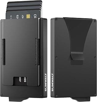SlimwaltWallet for Men with Money Clip - Flexible Storage for up to 20 Cards & Bills, RFID Blocking Card Holder with Smart Card Slot, Minimalist Mens Wallet, Metal Pop Up Wallets, Gifts for Men Black