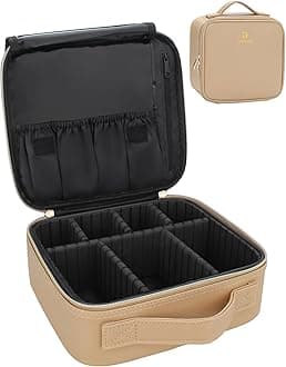 Relavel Travel Makeup Train Case Cosmetic Organizer Portable Artist Storage Bag with Adjustable Dividers for Cosmetics Makeup Brushes Toiletry Jewelry Digital Accessories Brown