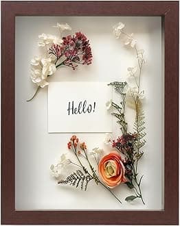 FrameWorks Mahogany Wooden Shadow Box Frame - 8.5' x 11' Display Case with Soft Felt Back, Tempered Glass, White Ball Push Pins