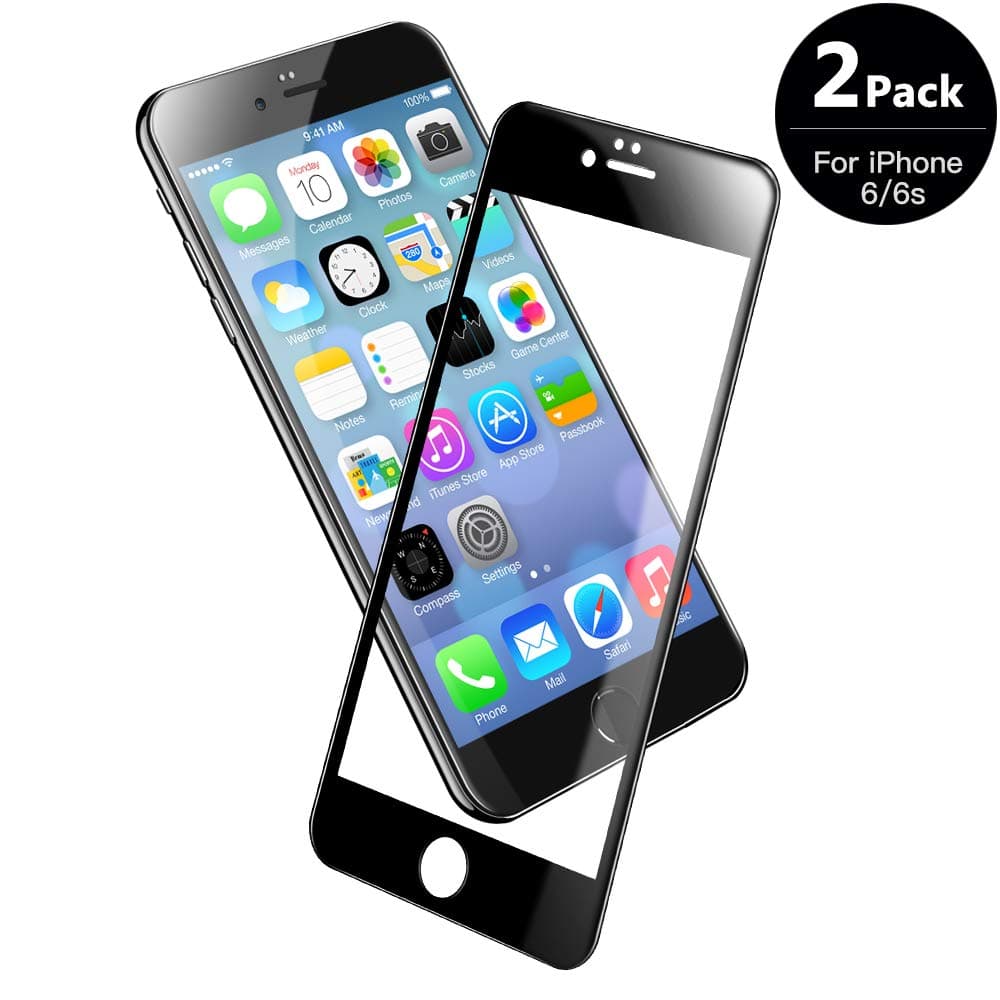 V VONTOX Screen Protector compatible with iPhone 6/6s (4.7 inch), 2 Pack 3D Tempered Glass (Black), Bubble Free, Shatterproof and Oleophobic Treatment for iPhone 6/6s