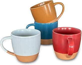 Mora Ceramic Artisan Matte Large Latte Mug Set of 4, 16oz - Microwavable, Porcelain Coffee Cups With Big Handle - Modern, Boho, Unique Style For Any Kitchen. Microwave Safe Stoneware - Marina Colors
