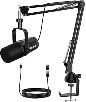 FDUCE Dynamic Microphone, XLR/USB Podcast Recording PC Microphone for Vocal Voice-Over Streaming, Studio Metal Mic with Mute, Headphone Jack, Monitoring Volume Control, with Boom Arm (SL40+)