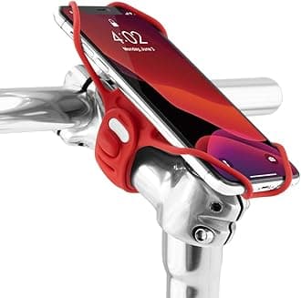 Bone Bike Tie Pro 3, Bike Cell Phone Mount for Stem, Scratch-Free Silicone Holder with Shock-Absorbing Design, Universal Cycling Phone Holder Compatible with Most Smartphone (Red - Stem)