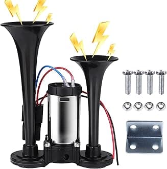 2024 Upgraded 12V 600DB Air Horn Dual Trumpets, Super Loud Truck Train Horns Kit with Air Compressor for Any 12V SUV Motorcycle Trucks Pickup Lorries Trains Cars Boats