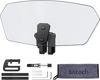 Justech Universal Motorcycle Windshield, Adjustable Wind Deflector Clip On Windshield Extension Spoiler Wind Air Deflector for Kawasaki BMW Triumph Motorbike-Smoke, Black Bracket