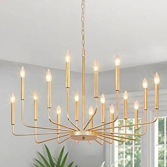 Farmhouse Gold Chandeliers for Dining Room, 16-Light Modern Candle Chandelier Light Fixture, Rustic Industrial Metal Chandeliers for Living Room, Kitchen, Staircase, Entryway, Foyer