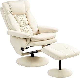 HOMCOM Swivel Recliner with Ottoman, PU Leather Reclining Chair with Ottoman, Upholstered Recliner and Footrest with Wrapped Base for Living Room, Bedroom and Home Office, Cream White