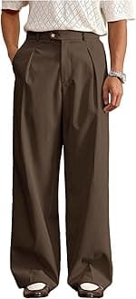 Men's Pleated Baggy Dress Pants High Waisted Wide Leg Pants Casual Work Trousers with Pockets Slacks for Men