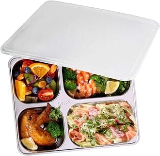 AIYoo Divided Plate with Lid for Adults 304 Stainless Steel Bento Box - 4 Compartment Lunch Containers with Dividers Camping Food Container Bento Lunch Box
