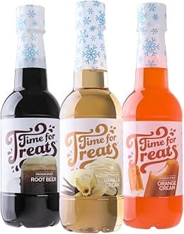 Time For Treats 3-Pack Vanilla Cream, Root Beer, Orange Cream Syrup 16.9 Fluid Ounce Per Bottle for Snow Cones, Homemade Sodas, Cocktails, Coffee, Baking and More