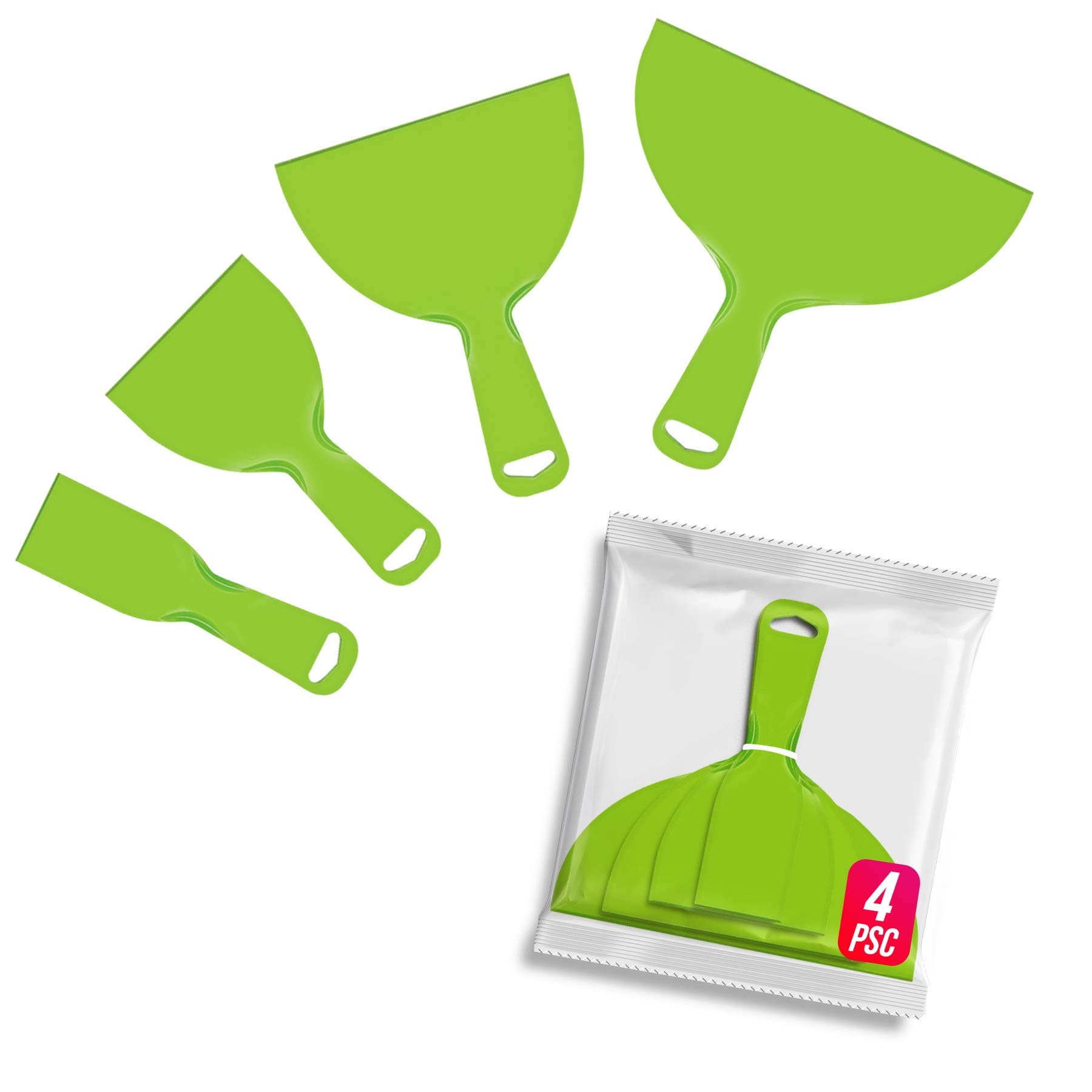 4 Pack Putty Knife, Large Size Pack, Flexible Plastic Paint Scraper Tool for Spackling, Wallpaper Scraper Plastic, Spatula Scraper, Spackle Tools