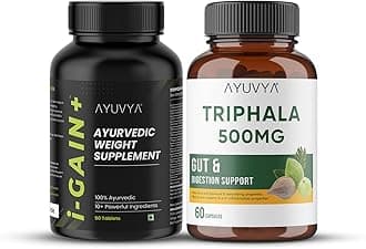 Ayuvya i-Gain+ & Triphala Capsules | i-Gain+ for Increasing Muscle Mass & Strength | Triphala for Skin and Hair Health