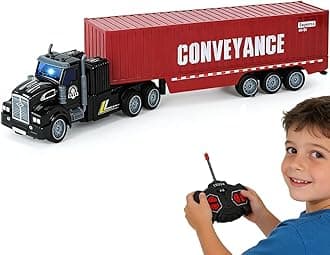 - Remote Control Semi Truck with Trailer, 14" 1:48 Trailer Truck Toy, Equipped with 2 Rechargeable Batteries, Gifts Ideas for Boys Age 3-8 Year Old