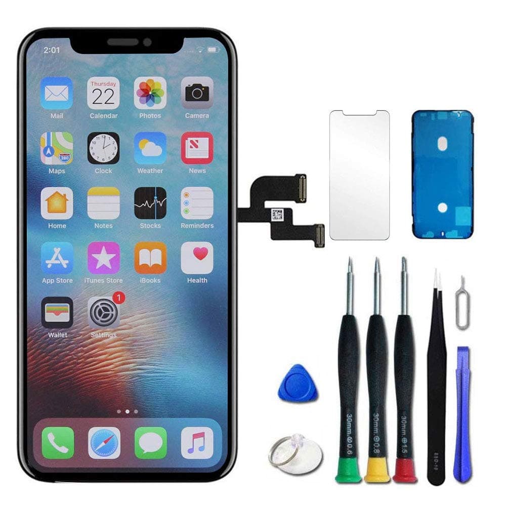 for iPhone X Screen Replacement, LCD Display & Touch Digitizer Screen Frame Assembly with Screen Protector, Waterproof Glue and Complete Repair Tools (5.8 inch Black)