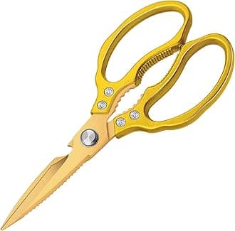 CGBE Kitchen Scissors Heavy Duty, Dishwasher Safe Kitchen Scissors, Multi-Purpose Kitchen Shears for Food, Non Slip Stainless Steel Sharp Cooking Scissors (All Gold)