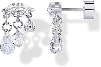 14K Gold Plated Sentimental Dangle Flat Back Earrings for Women | Helix and Cartilage Pearl Cluster Triangle Lotus Pear Marquise Cubic Zirconia Screw Back Earring Pair