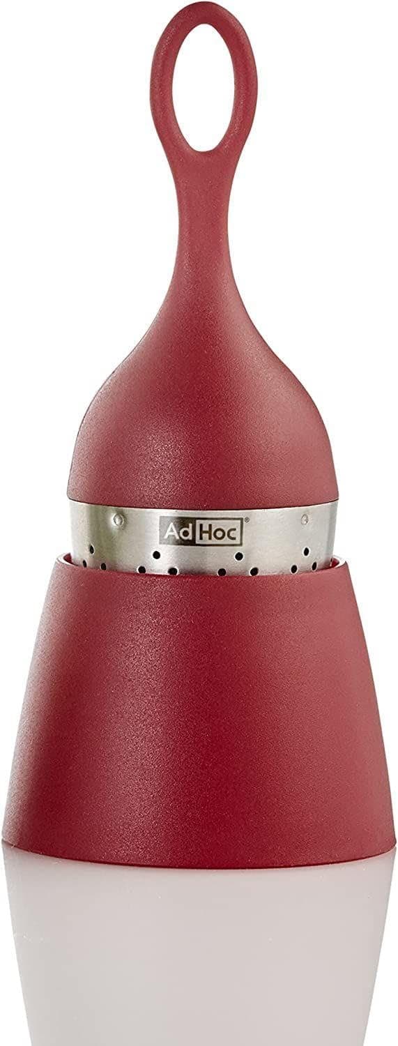 Floatea Floating Tea Infuser Red, Loose Leaf Tea Filter, Tea Strainer with Drip-Collector Stand, Easy Refill, Stainless Steel/Plastic, (H) 130 mm x (D) 40 mm, Dishwasher Safe