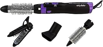 Nicky Clarke 1000W 4-in-1 Frizz Control Ionic Hot Air Brush Volumising Hair Styler, 2 Heat / Speeds & Cool Shot, Four Accessories: 20mm & 38mm Brushes, Concentrator Nozzle & Straightener - NHA046