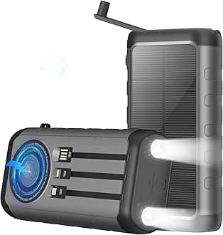 Solar Portable Charger Power Bank 59800mAh, Outdoor Waterproof Battery Pack, 3 Built in Cables & Hand Crank, 6 Outputs, 15W Wireless Charging, Emergency LED Flashlight for Camping Hiking Travel