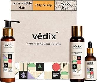 Vedix Customized Hair Fall Regimen for Normal/Oily Hair - Oily Scalp & Wavy Hair - Customized Ayurvedic Hair Care Regimen - 3 Product Kit - Hair Fall Oil Neem + Lotus - Hairfall Shampoo - Vithan Pro Hair Growth Serum
