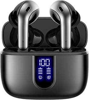 TAGRY Bluetooth Headphones True Wireless Earbuds 60H Playback LED Power Display Earphones with Wireless Charging Case IPX5 Waterproof in-Ear Ear buds with Mic for TV Smart Phone Laptop Computer Sports