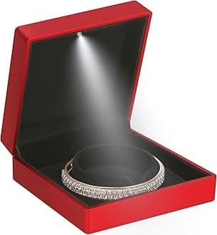 LETURELuxury LED Light Bracelet Gift Box, Velvet Jewelry Bangle Box Storage Case Organizer Holder for Wedding, Engagement, Proposal, Birthday and Anniversary (Red)