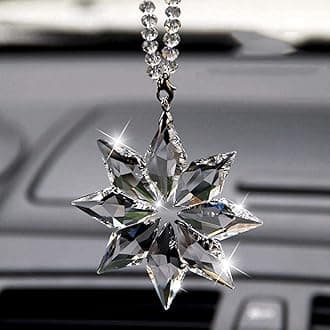 Azonee Diamond Rear View Mirror Charms, Snowflake Crystal Pendant Decoration, Hanging Ornaments Accessory Gifts for Car