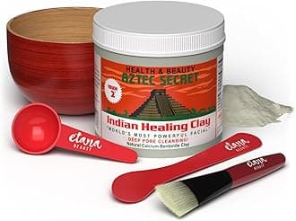 Aztec Secret Essential Indian Clay Mask Kit by Etana – 100% Natural Calcium Bentonite for Deep Pore Cleansing - Facial, Hair & Body Detox Set With Accessories