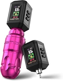 Ambition Lutin Rotary Tattoo Machine with 2Pcs Korall Tattoo Power Supply 2200mAh Straight Drive Bar - Wireless Tattoo Machine Short Tattoo Pen with Brushless Motor with RCA Cord for Tattoo Artist