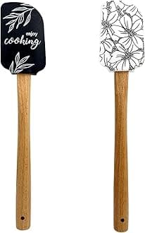 Silicone Spatula Set – 2-Piece Wooden Handle Spatulas for Baking, Cooking & Mixing – Non-Stick Kitchen Utensil Set