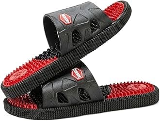 Men Acupressure Massage Slippers For Plantar Fasciitis, Foot Reflexology Sandals Arthritis Neuropathy Pain Relief Non-Slip Home Shower Massage Shoes Stress Relief Gifts (Color : Red, Size : 42 EU)
