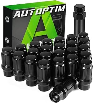 AUTOPTIM M12x1.5 Extended Lug Nuts - 24PCS 17mm Hex, 1.57" Tall, 0.79" Width, Black 6 Spilne Extended ET Lug Nut Replacement for Toyota Tacoma 4Runner Aftermarket Wheels Closed End with 1 Socket Key