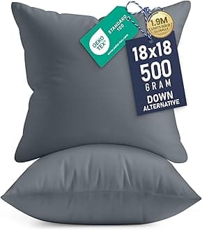 Utopia Bedding Throw Pillows Insert (Pack of 2, Grey) - 18 x 18 Inches Bed and Couch Pillows - Indoor Decorative Pillows