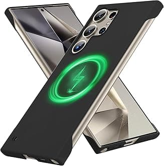 Magnetic Slim Case Fit for Samsung Galaxy S24 Ultra Case 6.8(2024) Ultra-Thin Lightweight Durable Frameless Matte Hard for MagSafe Cover Case with Pull Ring Shockproof Non Slip Rope-Black