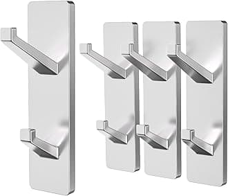 Adhesive Wall Hooks For Hanging Towels - Stick On Hooks, Hold 13 LB, Towel Hooks For Bathrooms,Door Hooks For Hanging,Coat Hooks, Robe & Towel Hooks, Kitchen Towel Hook,Bathroom Hooks, Silver,4 Pack