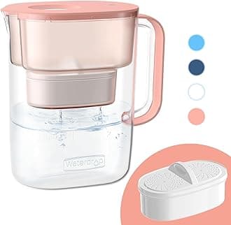 Waterdrop Water Filter Pitcher with 1 Filter, 200-Gallon Long-Life, 10-Cup Large Water Filter Pitcher, Improved Coffee & Tea Taste, NSF Certified, 5X Times Lifetime, Reduces PFOA/PFOS, Chlorine, Pink