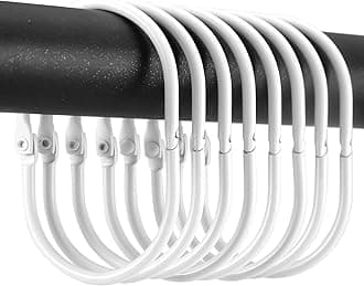 Shower Curtain Hooks, 12 Pcs Shower Curtain Rings Rust Proof Metal Oval Rings Clasp Closed Shower Curtain Rings for Bathroom Shower Rods Curtains（White）
