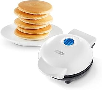Dash DMS001WH Mini Maker Electric Round Griddle for Individual Pancakes, Cookies, Eggs & other on the go Breakfast, Lunch & Snacks with Indicator Light + Included Recipe Book - White