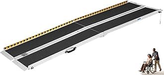 8FT Portable Wheelchair Ramp, Aluminum Threshold Ramp for Wheelchair Scooter for Transitioning Curbs Thresholds Doorway Access Door Anti Slip 600 lbs Capacity Ramps,28in Wide, Black