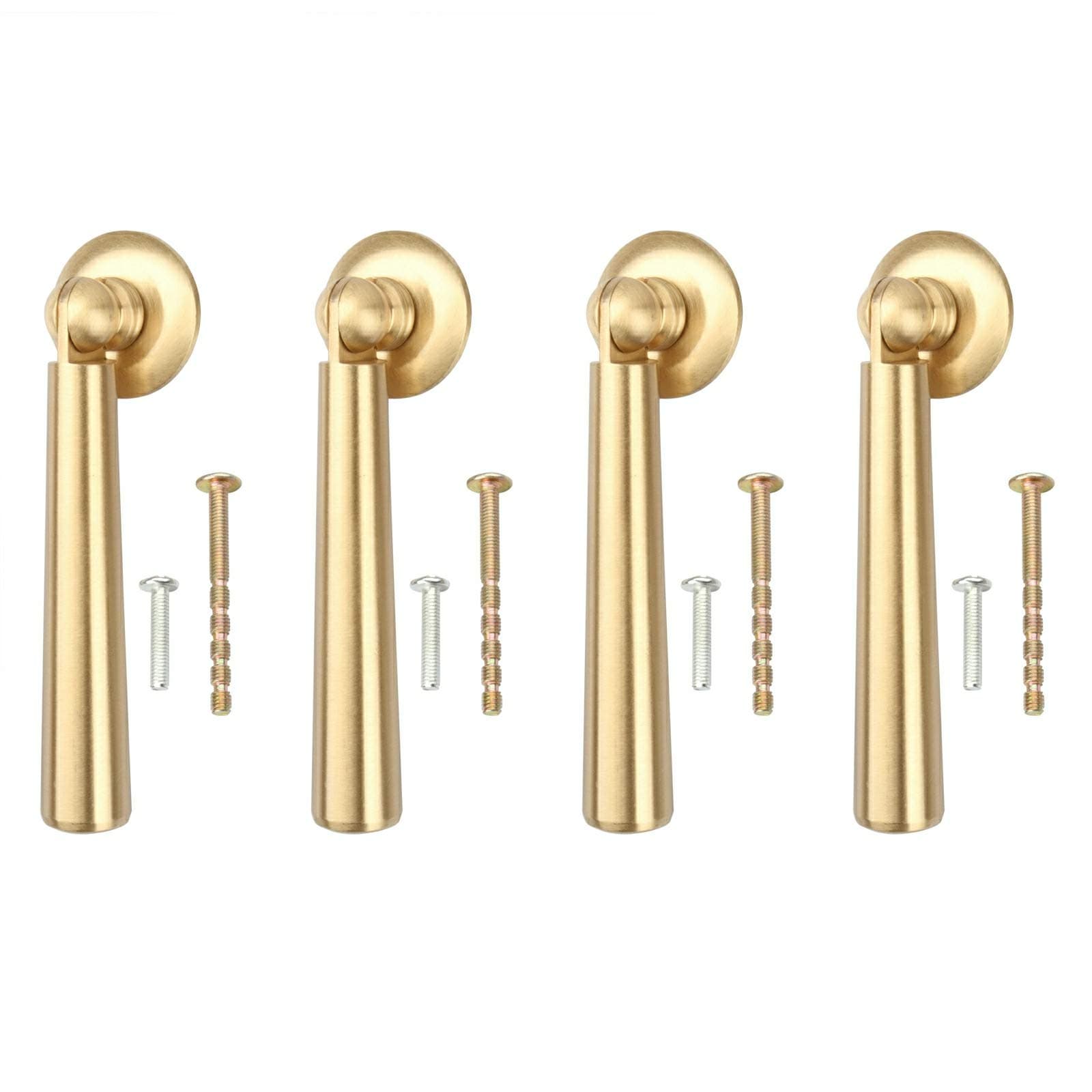 4 Pack 3.1 inch Length Solid Brushed Brass 59 Pendant Pulls Tear Drop Handles Knob Hanging Design for Cabinets Drawer Door Furniture Decorative Screws Included