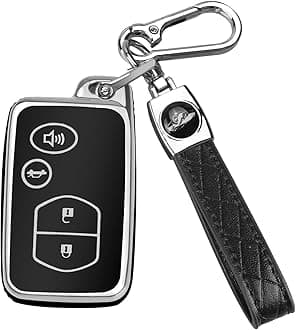 QBUC for Toyota Key Fob Cover with Keychain, Car Key Case Protection for Toyota Fit for Camry Avalon Corolla Highlander Prius RAV4 Venza, Key Fob Protector Accessories (Silver-Black)