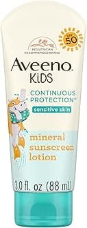 Kids Continuous Protection Zinc Oxide Mineral Sunscreen Lotion for Children's Sensitive Skin with Broad Spectrum SPF 50, Tear-Free, Sweat- & Water-Resistant, Non-Greasy, 3 fl. oz