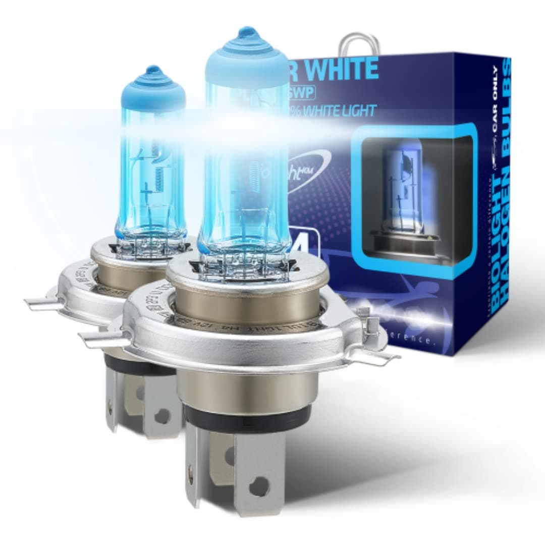 H4 Super White Plus 6000K Brighter Light Replacement Headlight Bulb, 2 pack