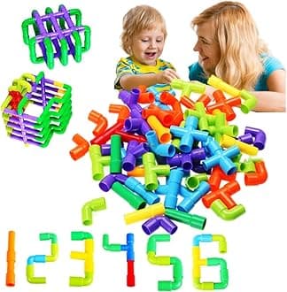 50+ Creative Pipe Building Blocks Toy Set for Kids | Colorful Puzzle Construction Learning Toys for Boys & Girls | Educational Blocks for 3-8 Years | Fun Toy for Toddlers & Preschoolers
