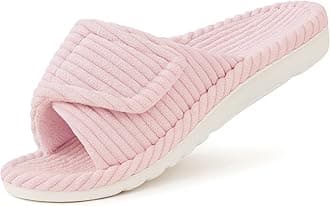 Orthopedic Slippers for Women Arch Support Indoor House Slippers Adjustable Open Toe Corduroy Bedroom Shoes with Memory Foam for Plantar Fasciitis